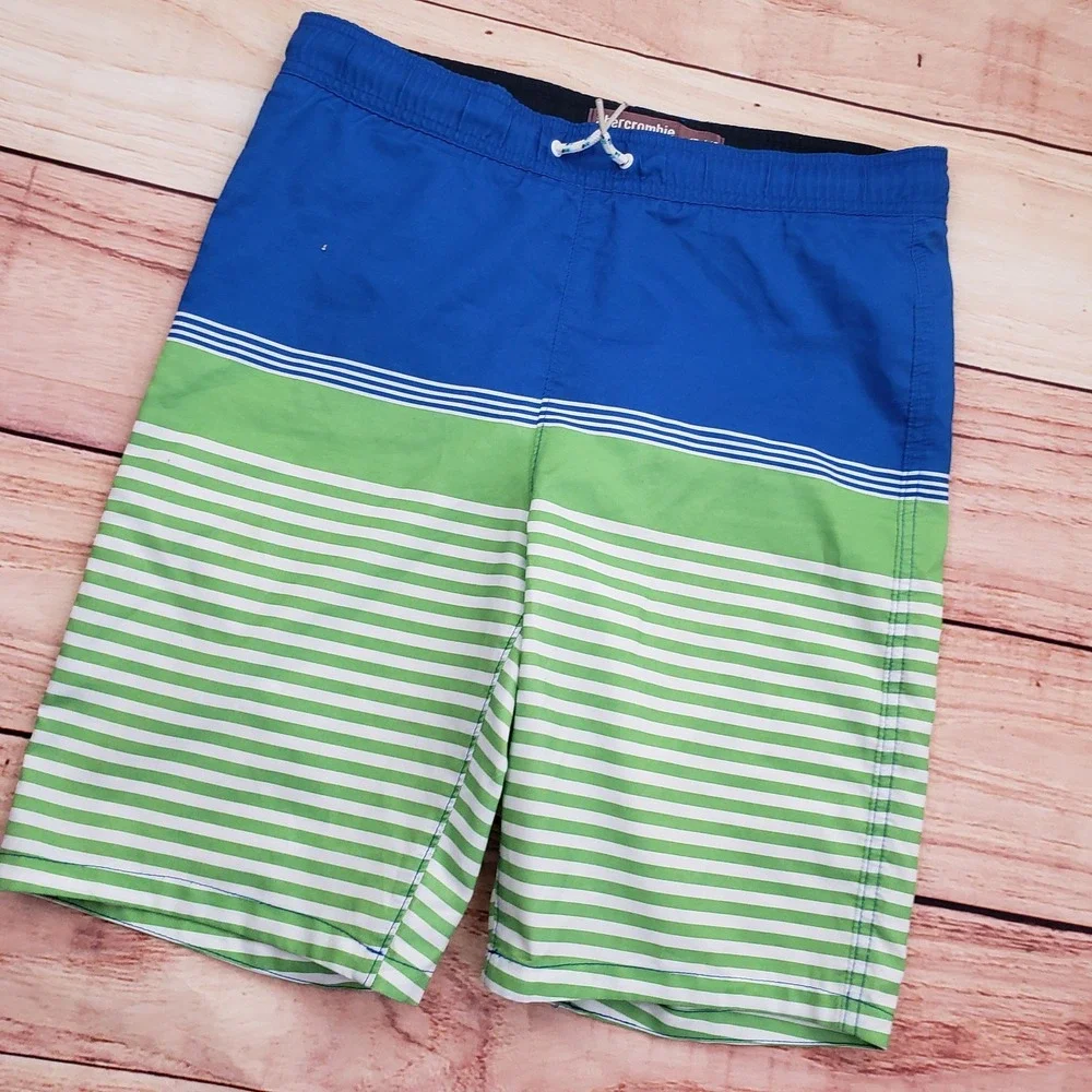 Abercrombie Fitch Kids Swim Shorts Boys 15 16 Striped Board Trunks Mesh‎ Lined